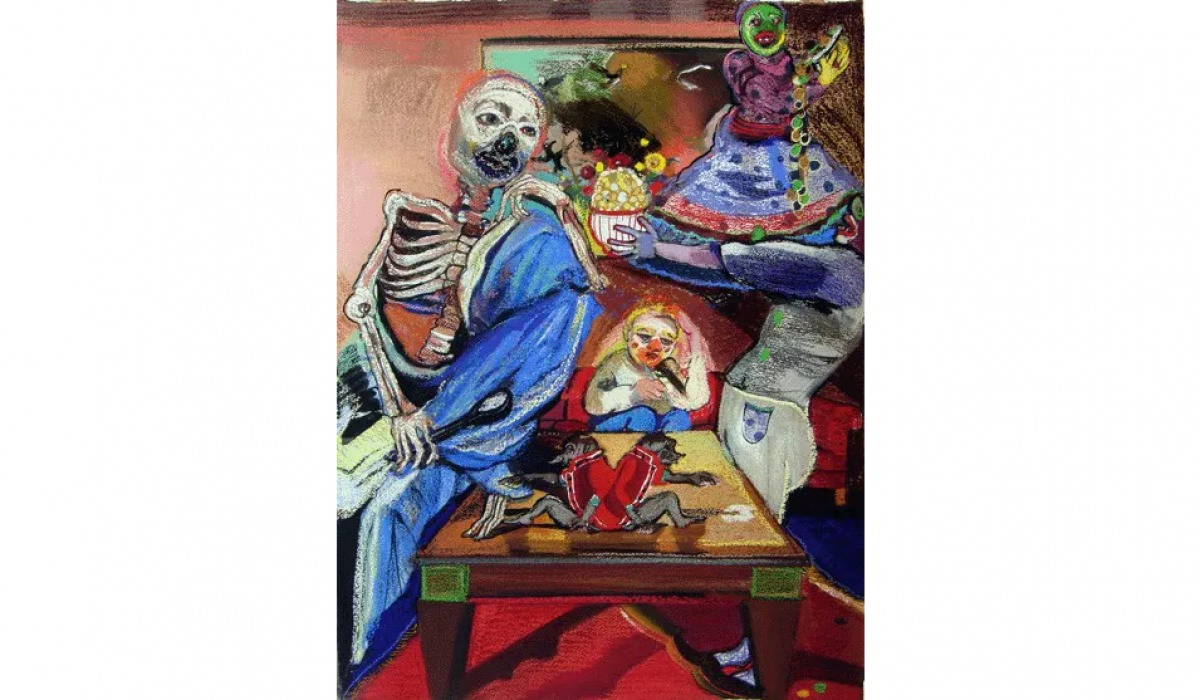 Natalie Frank, The Old Man and His Grandson, 2013. Gouache and chalk pastel on paper, 30 x 22 in. Weatherspoon Art Museum. Purchase with funds provided by The Buddy Taub Foundation, Dennis A. Roach and Jill Roach, Directors; 2014.28 © Natalie Frank, reproduced with permission of the artist