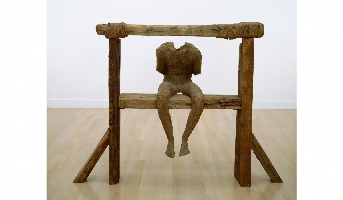 Magdalena Abakanowicz, DYBY, 1993. Wood, burlap, and resin, 63 x 82 5/8 x 25 5/8 in. Weatherspoon Art Museum. Purchase with funds from the Tannenbaum-Sternberger Foundation in honor of Leah Louise Tannenbaum; 2000.28.a-.f © Magdalena Abakanowicz, reproduced with permission of the artist