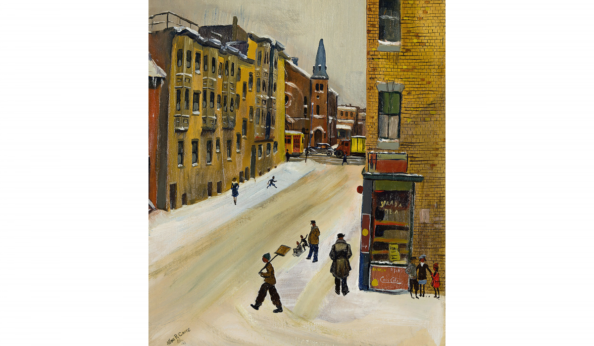 Allan Rohan Crite, Winter Scene from My Window, 1933. Oil on canvas board, 16 x 12 in. Weatherspoon Art Museum. Purchase with funds from the Laura Weill Cone Acquisition Endowment; 2025.6 © Estate of Allan Rohan Crite